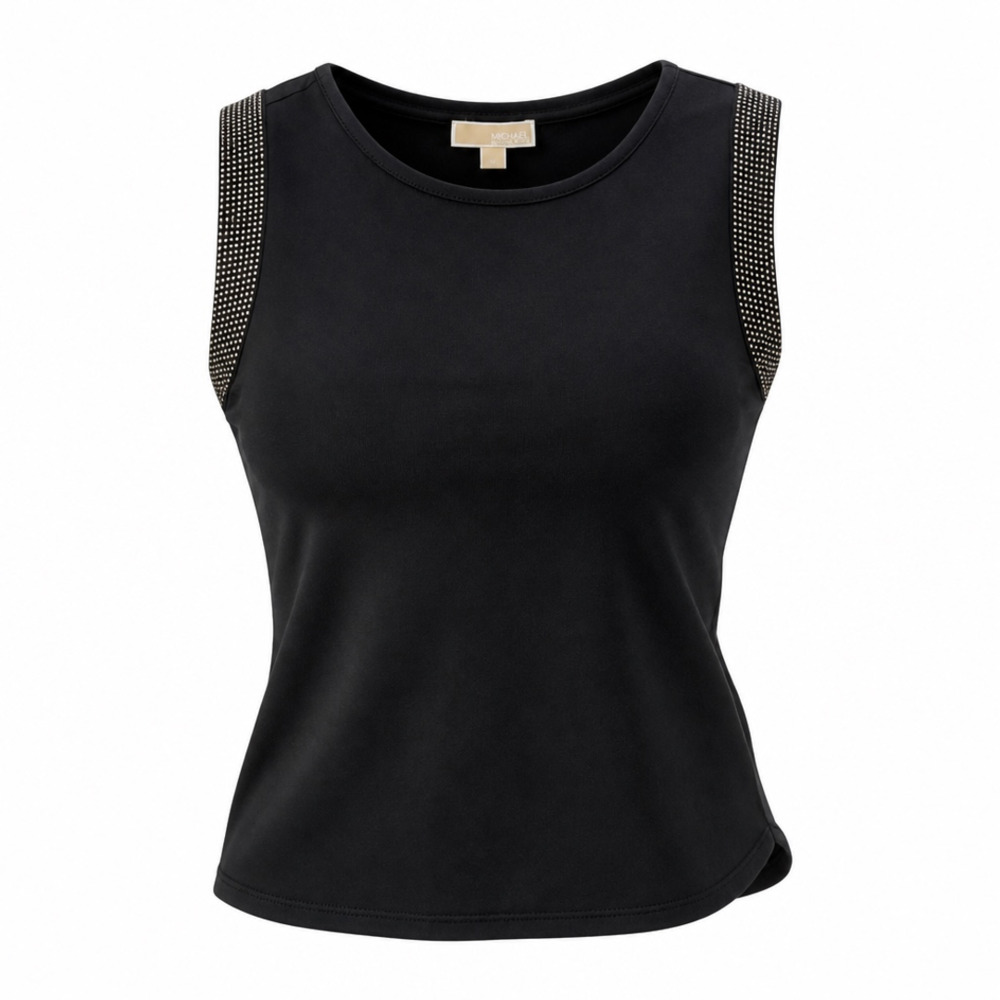 Michael Kors Women's Black Sleeveless Studded Shoulder Tank Top